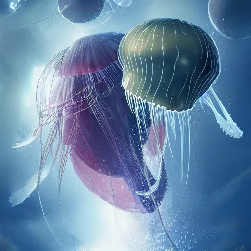 Image similar to A giant jellyfish attacking an airplane, hyperdetailed, artstation, cgsociety, 8k