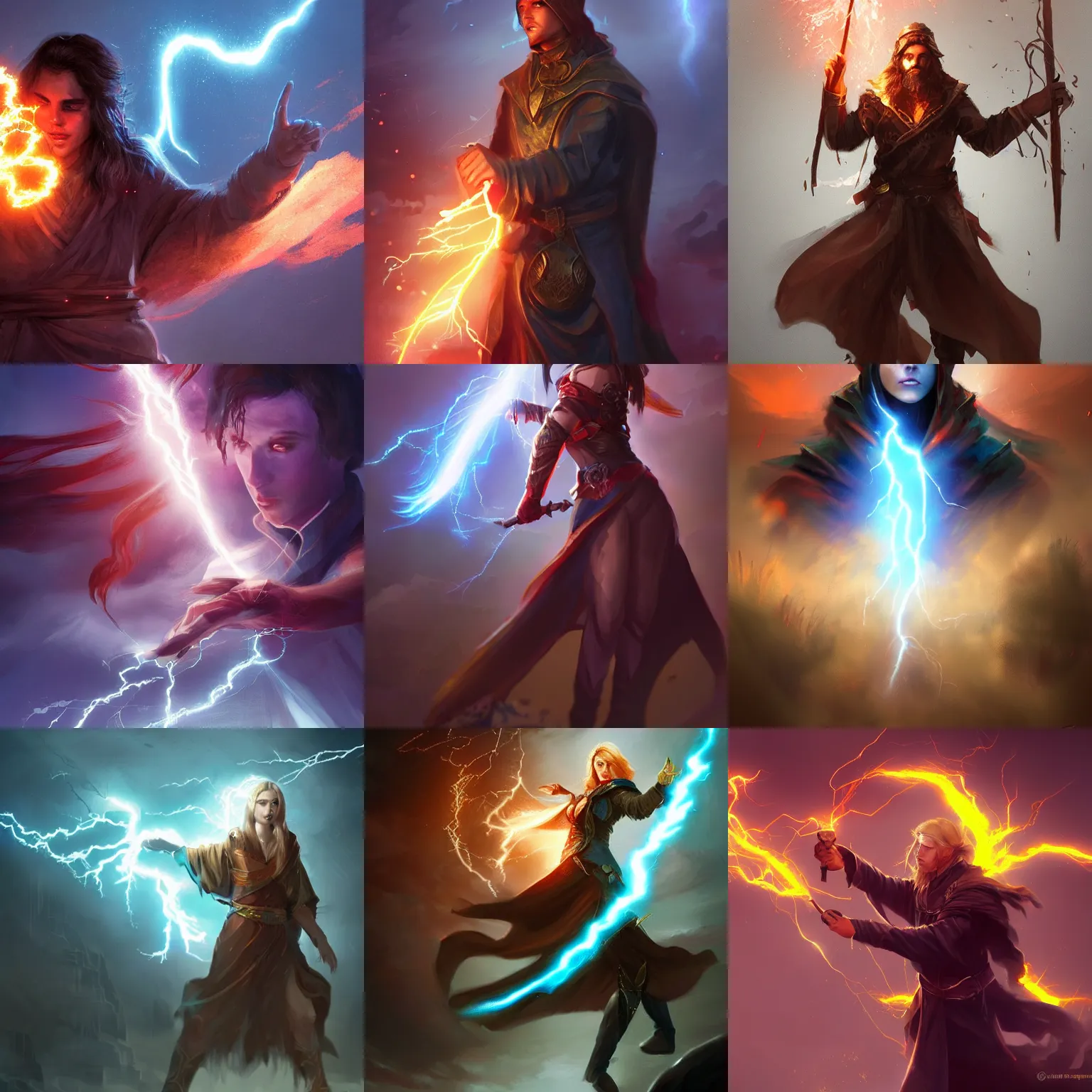 Prompt: a sorcerer wielding lightning powers, magic, epic, fantasy, digital art, artstation