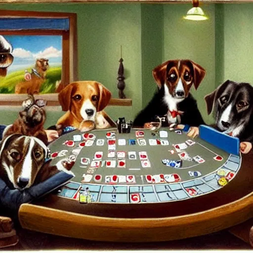 Image similar to dogs playing poker.