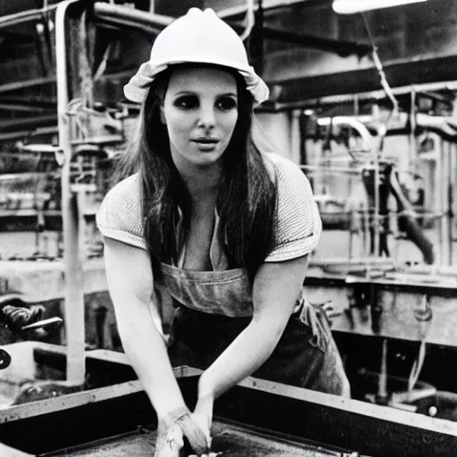 Image similar to vintage monochrome photograph of Britney Spears working in a munitions factory, 8k, highly detailed, highly intricate,