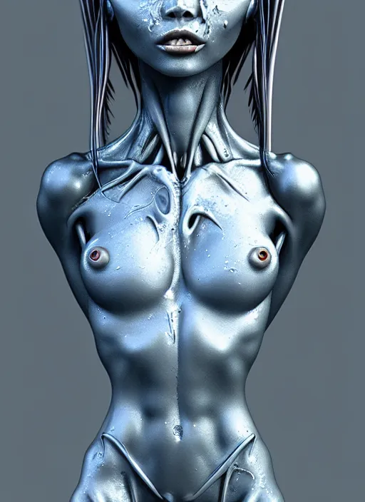 Image similar to a wet alien girl, perfect anatomical body, voluminous, high quality render, photorealistic digital painting, 3 d sculpture