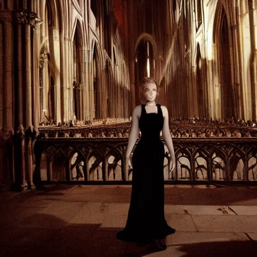 Image similar to jennifer lawrence as a succubus in a gloomy gothic cathedral at night