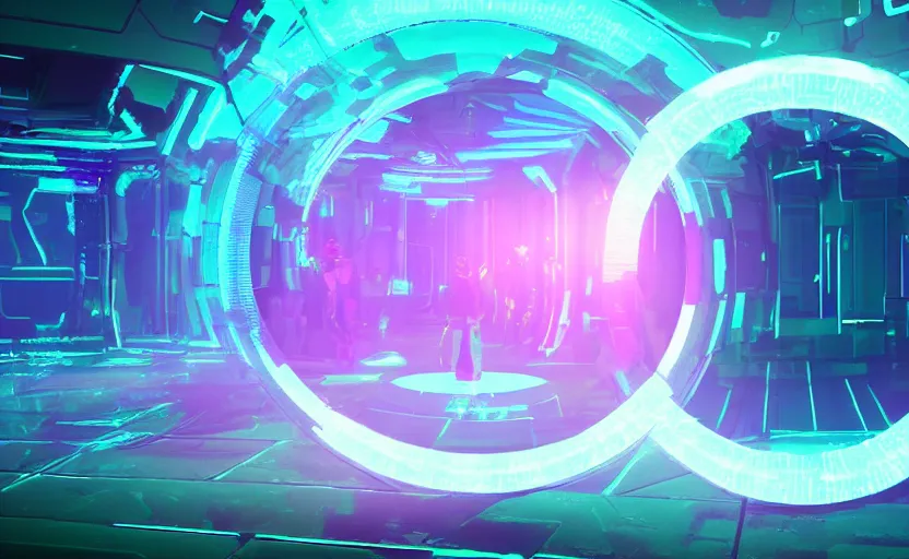 Image similar to A circular spinning portal to another world, particles, electric, rendered by Beeple, synthwave style, environment concept, digital art, unreal engine, WLOP, trending on artstation, 4K UHD image,