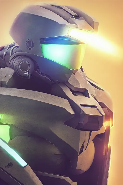 Image similar to robot ninja mask helmet halo master chief radiating a glowing aura global illumination ray tracing hdr fanart arstation by ian pesty and katarzyna da „ bek - chmiel