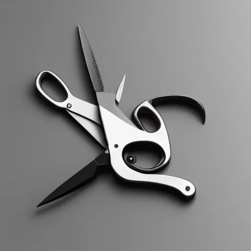 Image similar to “automated scissors by dieter rams, full product photo, keyshot render, white smooth industrial design, apple computer scissors”