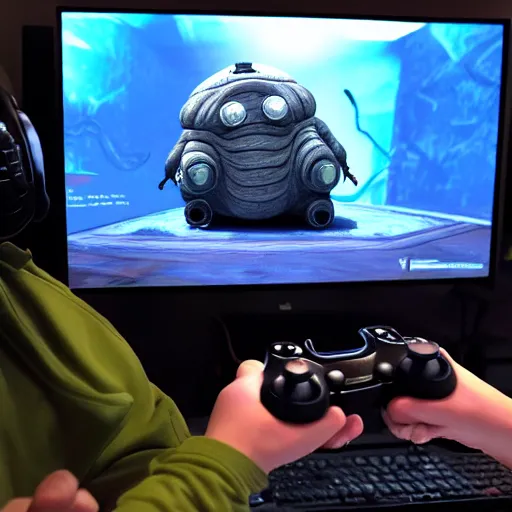 Prompt: tardigrade playing video games