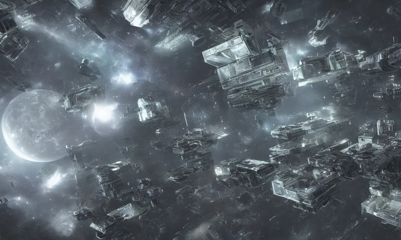 Image similar to Borg Cubes from Deep Space surround Planet Earth, CGI, Volumetric Lighting, Fine Details, Realism, Photorealistic, Star Trek