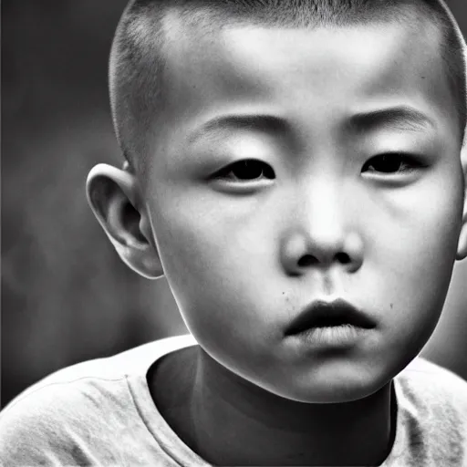 Image similar to chinese boy with buzz cut, cinematic art