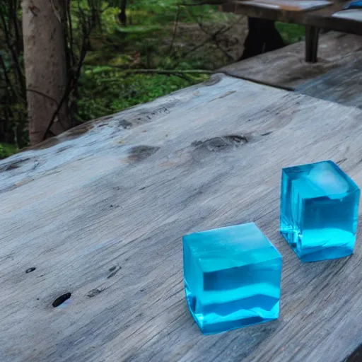 Image similar to a blue cystal in the wood table