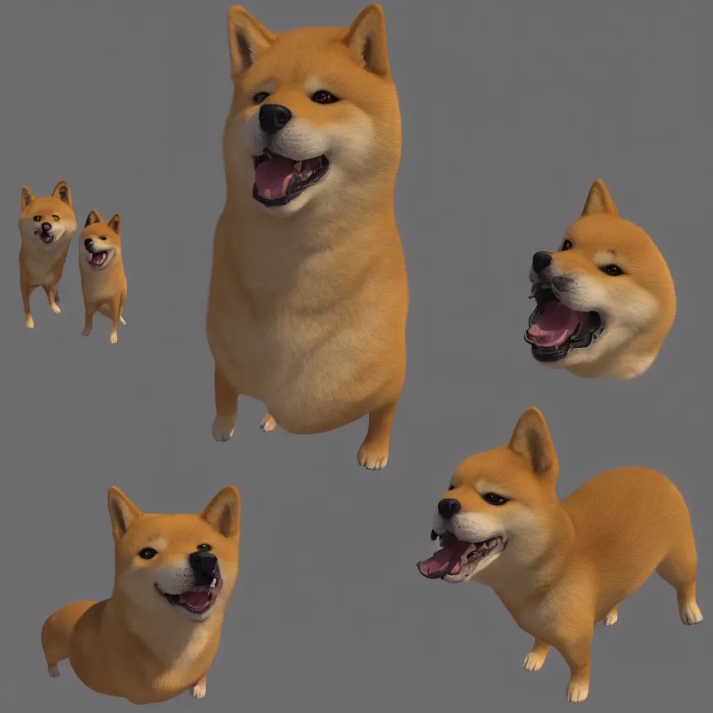 Prompt: 3 d realistic render of doge meme, shiba inu, digital art, hyper detailed, cinematic lighting, studio quality, unreal engine 5 renderered, octane rendered, ultrarealistic, concept art, artstation, ihigh definition, 4 k, greg rutkowski