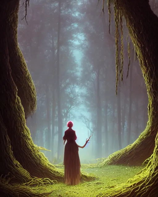 Image similar to highly detailed surreal vfx portrait of a cursed monster in a shadowy forest by a willow tree, stephen bliss, unreal engine, greg rutkowski, loish, rhads, beeple, makoto shinkai and lois van baarle, ilya kuvshinov, rossdraws, tom bagshaw, alphonse mucha, global illumination, detailed and intricate environment