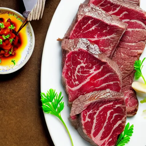 Image similar to a plate of wagyu steak, food photography