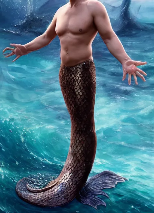 Prompt: full length photo of Nathan Fillion as a mermaid in the style of stefan kostic, full slim body, screaming. not realistic, sharp focus, 8k high definition, insanely detailed, intricate, elegant, art by stanley lau and artgerm