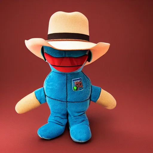 Prompt: an alien wearing a cowboy hat, plush doll, 8 k