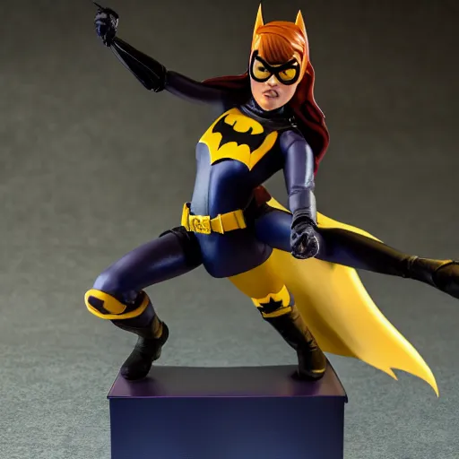 Prompt: high resolution photo of batgirl as an action figure on a pedestal posed in an action pose.