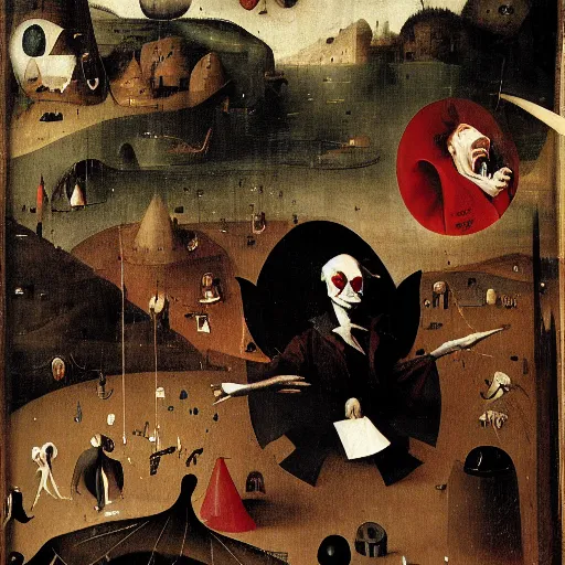 Image similar to portrait of the joker, joker is laughing, drama, chaos matte painting by hieronymus bosch and zidislaw beksinsky