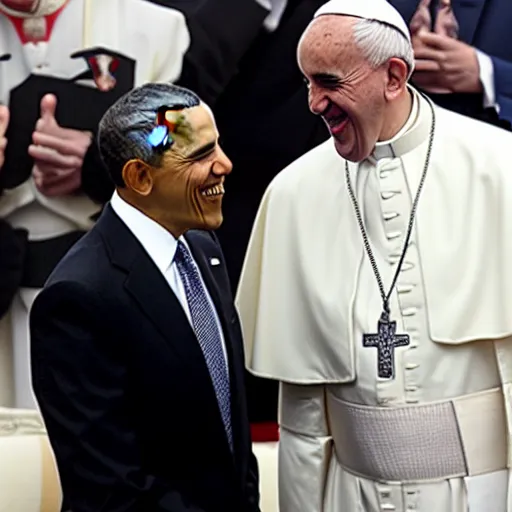 Prompt: obama having fun with the pope on the beatch