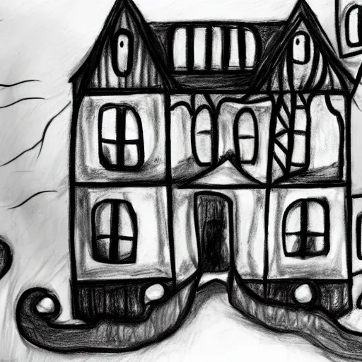 Prompt: a haunted house, children's drawing