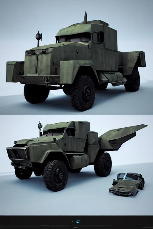 Prompt: “ cybertruck in war thunder game. front on, symmetrical. industrial design. good design award, innovative product concepts, most respected design, amazing depth, glowing, 3 d octane cycle unreal engine 5, volumetric lighting, cinematic lighting, cgstation artstation concept art ”