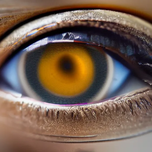 Prompt: macro close-up of a (iris of the human eye), with futuristic cybernetic AR implants, high reflection, alert, crisp, detailed, 8K, 4K