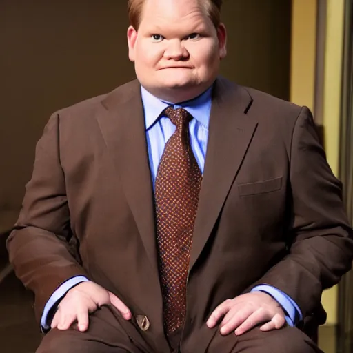 Image similar to Andy Richter is wearing a chocolate brown suit and necktie. Andy is standing inside a bathtub with the shower running over him. The suit and necktie are soaking wet.