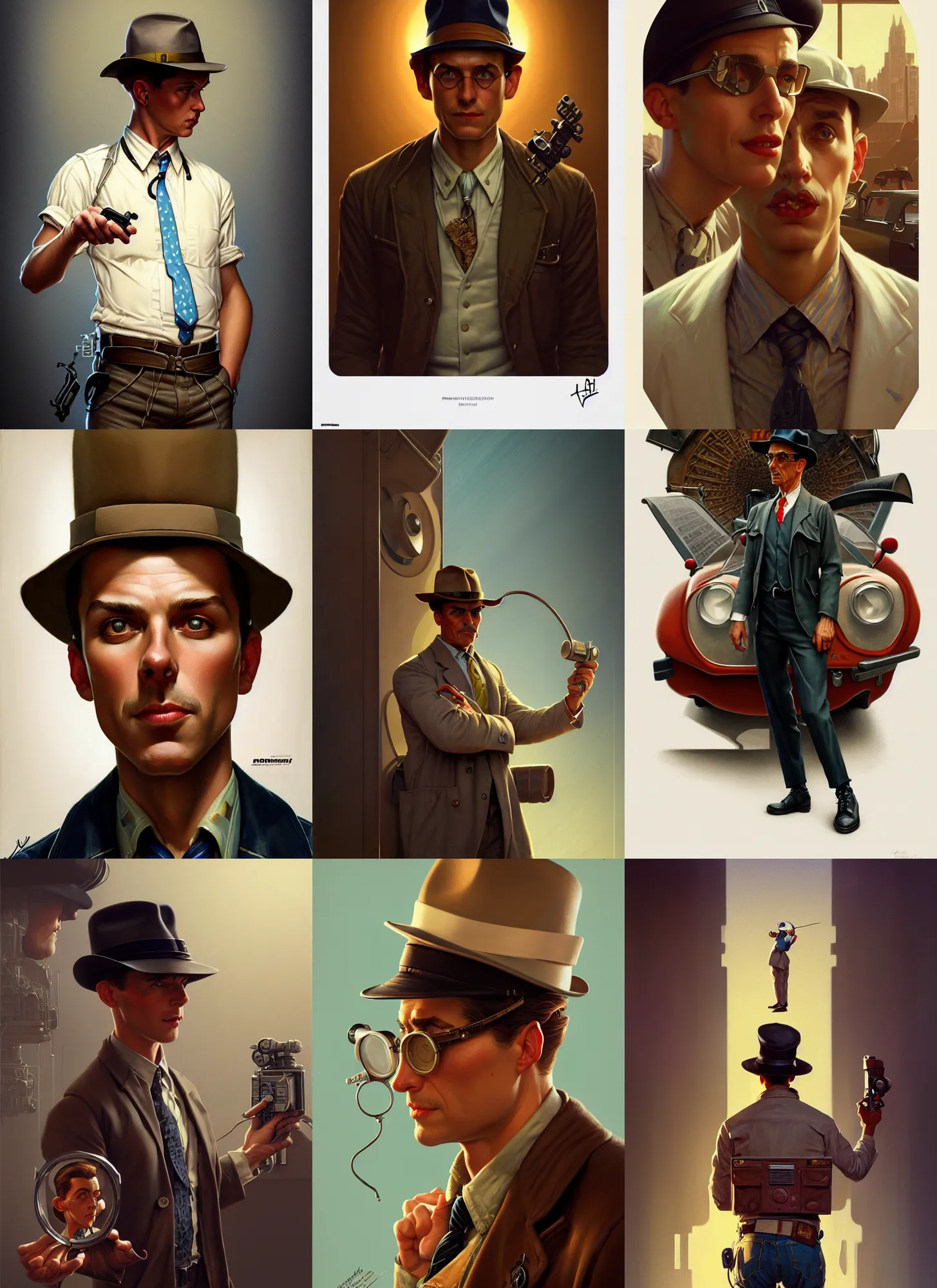 Prompt: retrofuturistic detective on white background, intricate, highly detailed, digital painting, artstation, concept art, smooth, sharp focus, illustration, art by norman rockwell emiliano ponzi andrey remnev yoann lossel aaron jasinski, 8 k