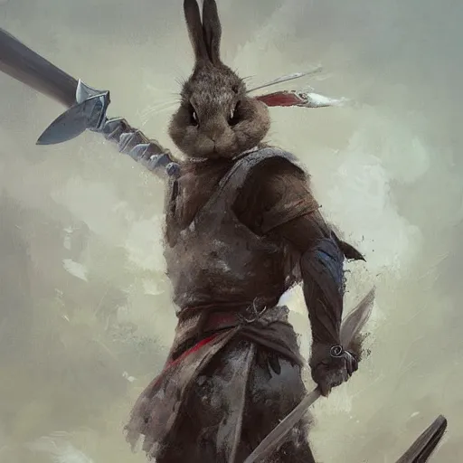 Image similar to anthropomorphic rabbit ancient warrior - swordsman, brush strokes, oil painting, greg rutkowski