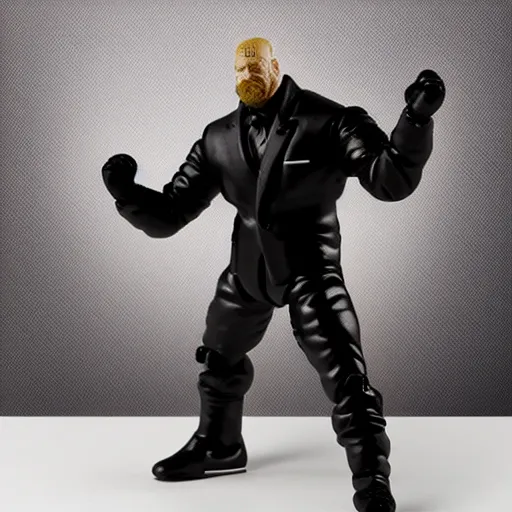 Image similar to Full body shot of a highly detailed flexible Triple H vinyl plastic figurine as a villain, highly detailed face, white background, 3d, high quality, depth of field, high contrast, 8k, concept art, smooth, sharp focus, highly detailed, wrestling, WWE