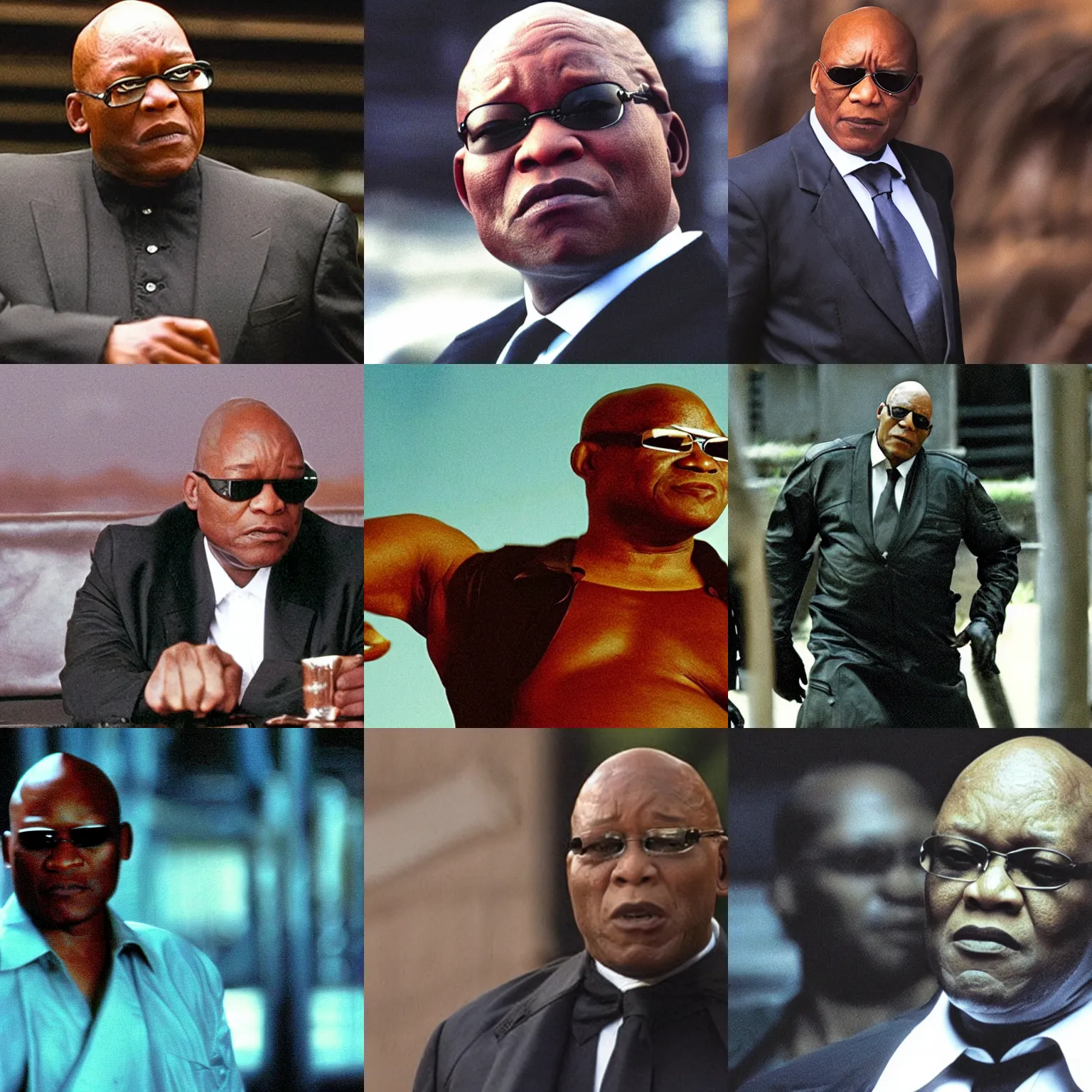 Prompt: film still jacob zuma as morpheus in the matrix