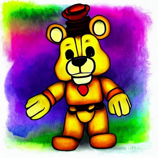 prompthunt: water color on paper, golden freddy fazbear, highly detailed,  artstation, masterpiece, award - winning