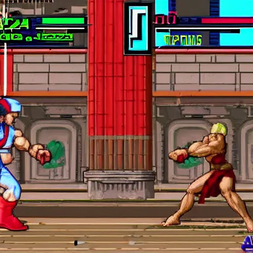 Image similar to MidJourney as a character in Street Fighter 2 Alpha