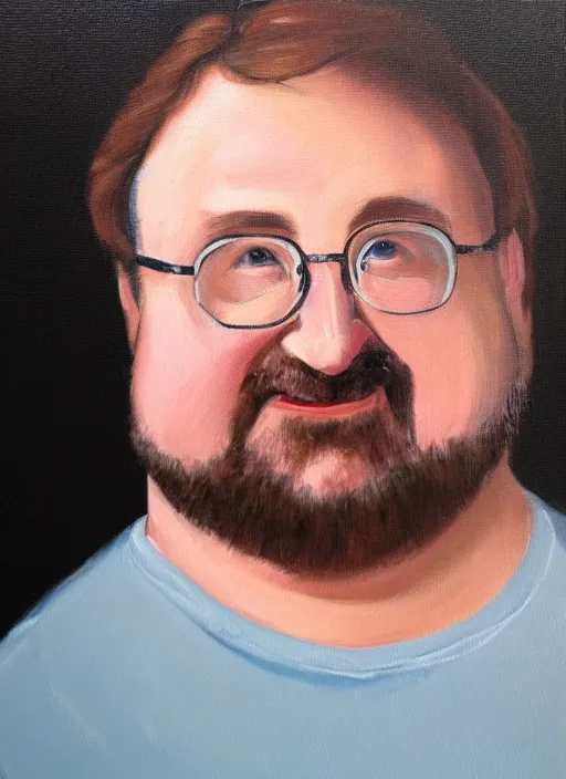 Image similar to tasteful oil painting portrait of gabe newell