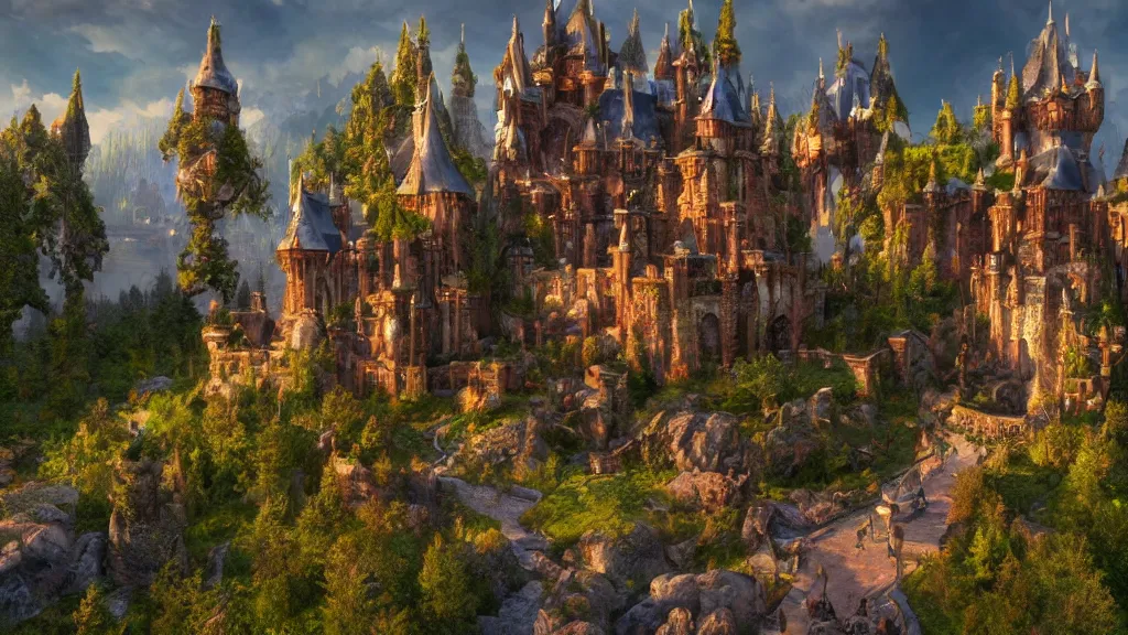 Image similar to fantasy castle, fantasy artwork, very very very beautiful scenery, hd, hdr, ue5, ue6, unreal engine 5, cinematic 4k wallpaper, 8k, ultra detailed, high resolution, artstation, award winning