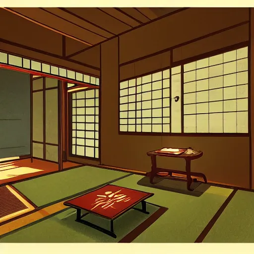 Prompt: The Interior of a Traditional Japanese House, Anime concept art by Makoto Shinkai