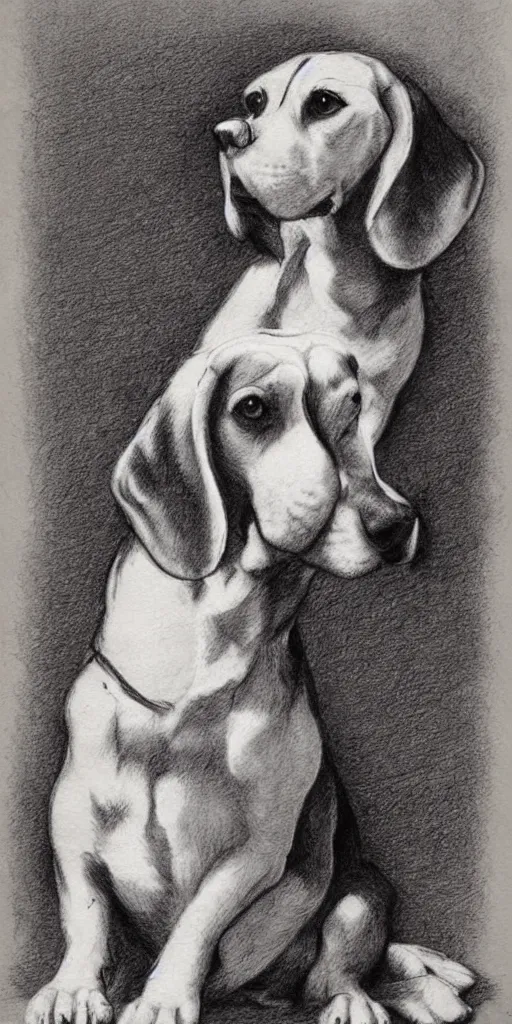 Image similar to sitting beagle, artist sketch, Michelangelo, beautiful composition, masterpiece