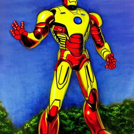 Image similar to iron man, art by bob ross