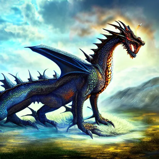 Prompt: photorealistic dragon portrait, burning village background