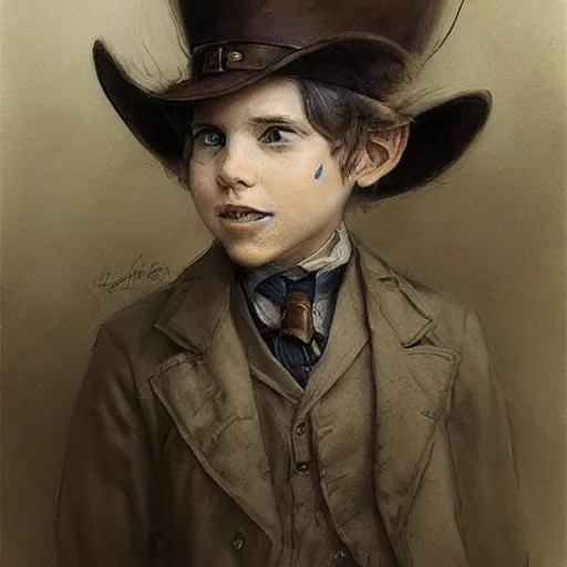 Image similar to by Jean-Baptiste Monge !!!!!!!!!!!!!!!!!!!!!!!!!!! (((((((((portrait of boy dressed as steampunk detective . muted colors.)))))))))