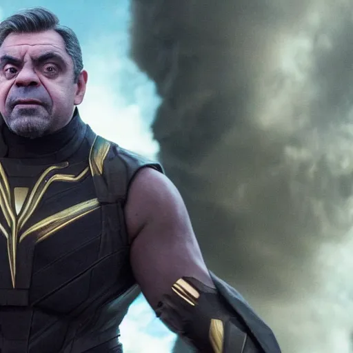 Image similar to Rowan Atkinson as Thanos in avengers infinity war