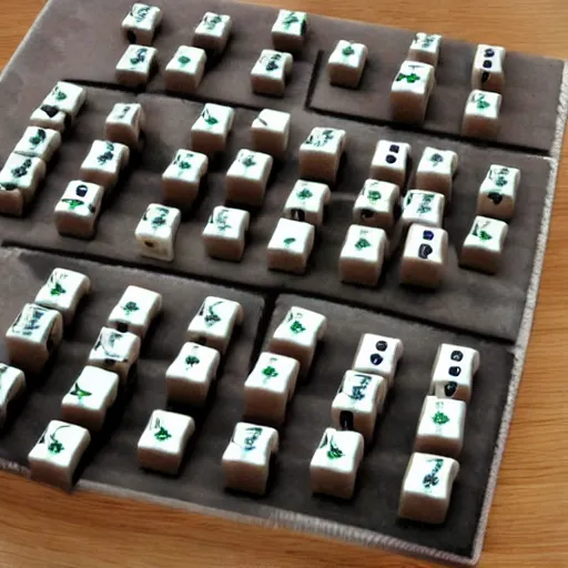 Prompt: Mahjong tiles made out of black and white chocolate forming 13 orphans