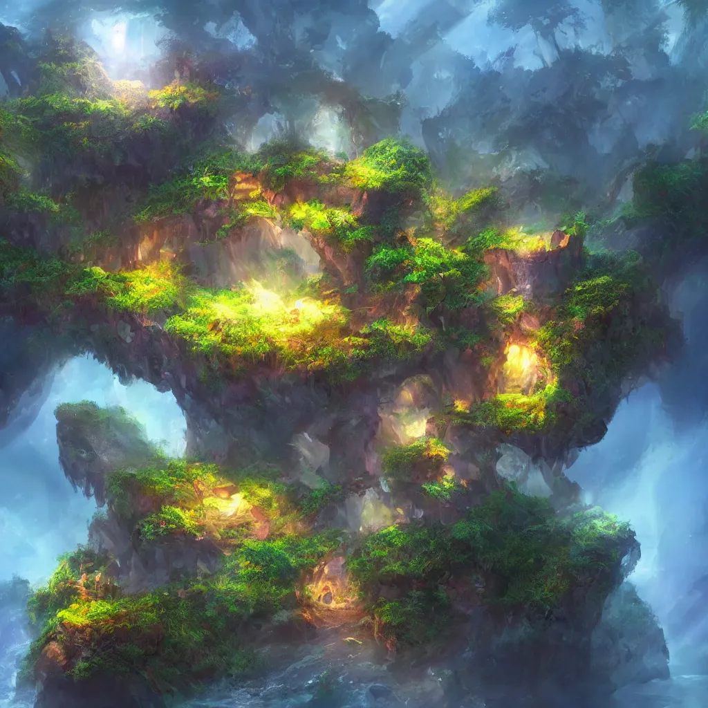 Image similar to magical island, art station, volumetric lighting, beautiful, sharp focus, ultra detailed, concept art