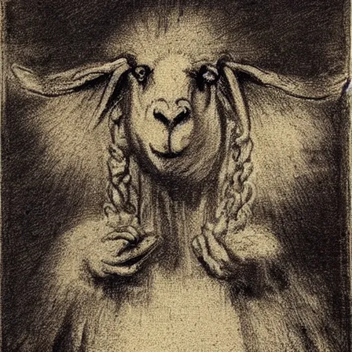 Prompt: perfect sketch of electric sheep, umbra, pastel, by Rembrandt,