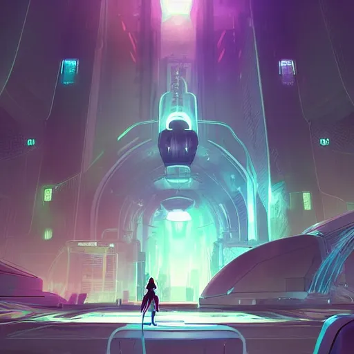 Image similar to stylish colors. Sci-fi cityscape in style of cytus and deemo, mysterious vibes, set in half-life 2, beautiful with eerie vibes, very inspirational, very stylish, surrealistic, perfect digital art, mystical journey in strange world, bastion game