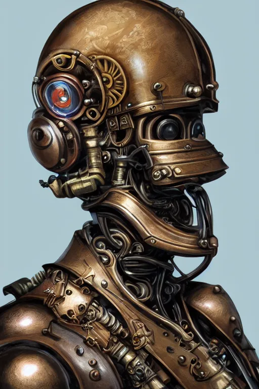 Image similar to steampunk helmet fantasy art mask robot ninja stylized digital illustration sharp focus, elegant intricate digital painting artstation concept art global illumination ray tracing advanced technology chaykin howard and campionpascale and cooke darwyn and davis jack