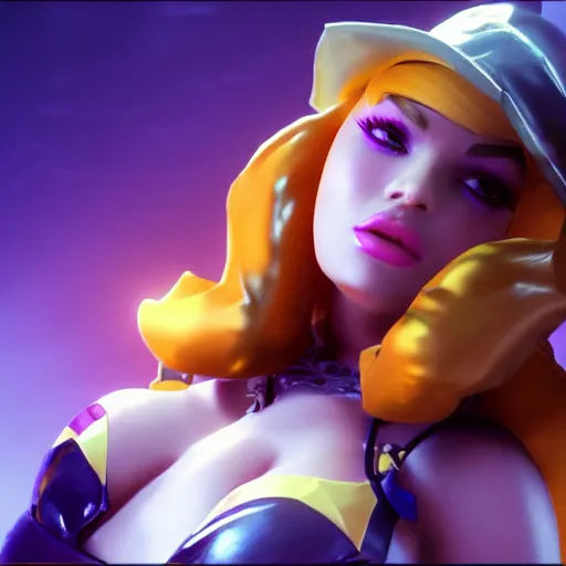 Image similar to still of pretty KDA More Miss Fortune (wild rift) close up in KDA More music video. 3d render, octane render, game art, realistic, highly detailed, trending on artstation, 4k, trending on artstation, pixar, cgsociety, unreal engine 5, redshift render, trending on artstation, blender, behance, cg