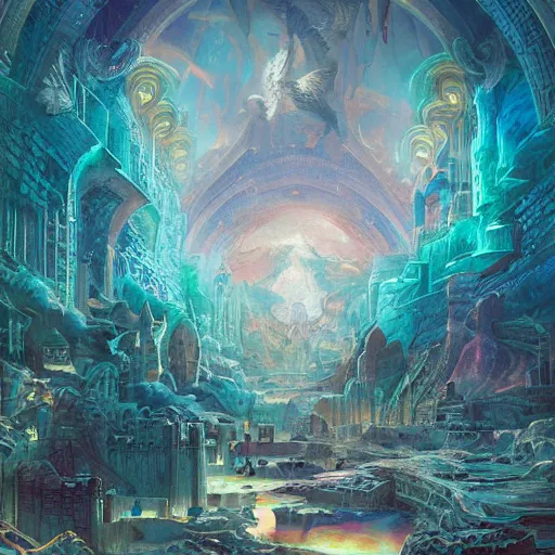 Prompt: atlantis, acrilic paint, digital, artstation, detailed intricate ink illustration, heavenly atmosphere, digital art, overdetailed art, concept art, complementing colors, trending on artstation, cgstudio, the most beautiful image ever created, dramatic, subtle, details, award winning artwork, beautiful scenery