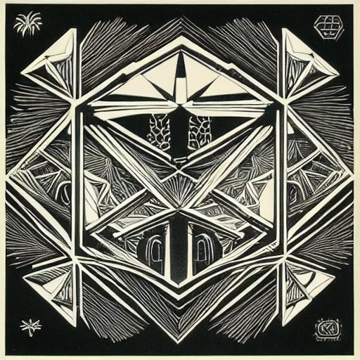 Image similar to crystal castle video game, lithography, by Maurits Escher