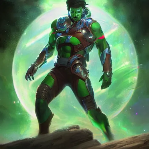 Prompt: UHD photorealistic Cosmic Green Captain Planet by Greg Rutkowski