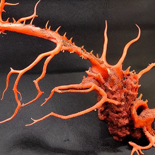 Image similar to a mechanical hallucigenia made of molten lava