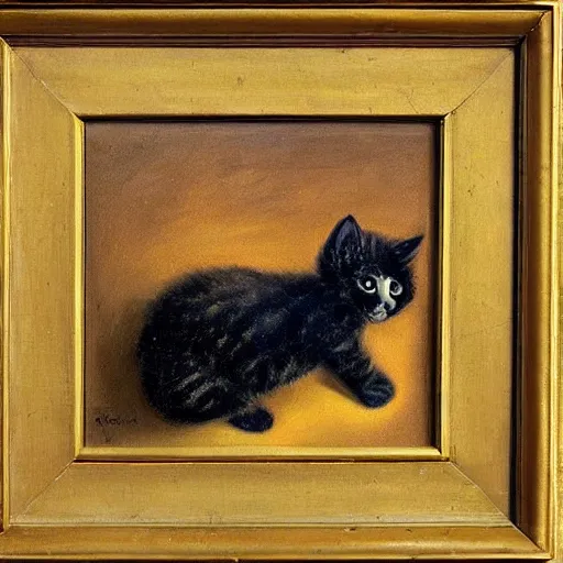 Image similar to an oil painting of a kitten by salvador dali